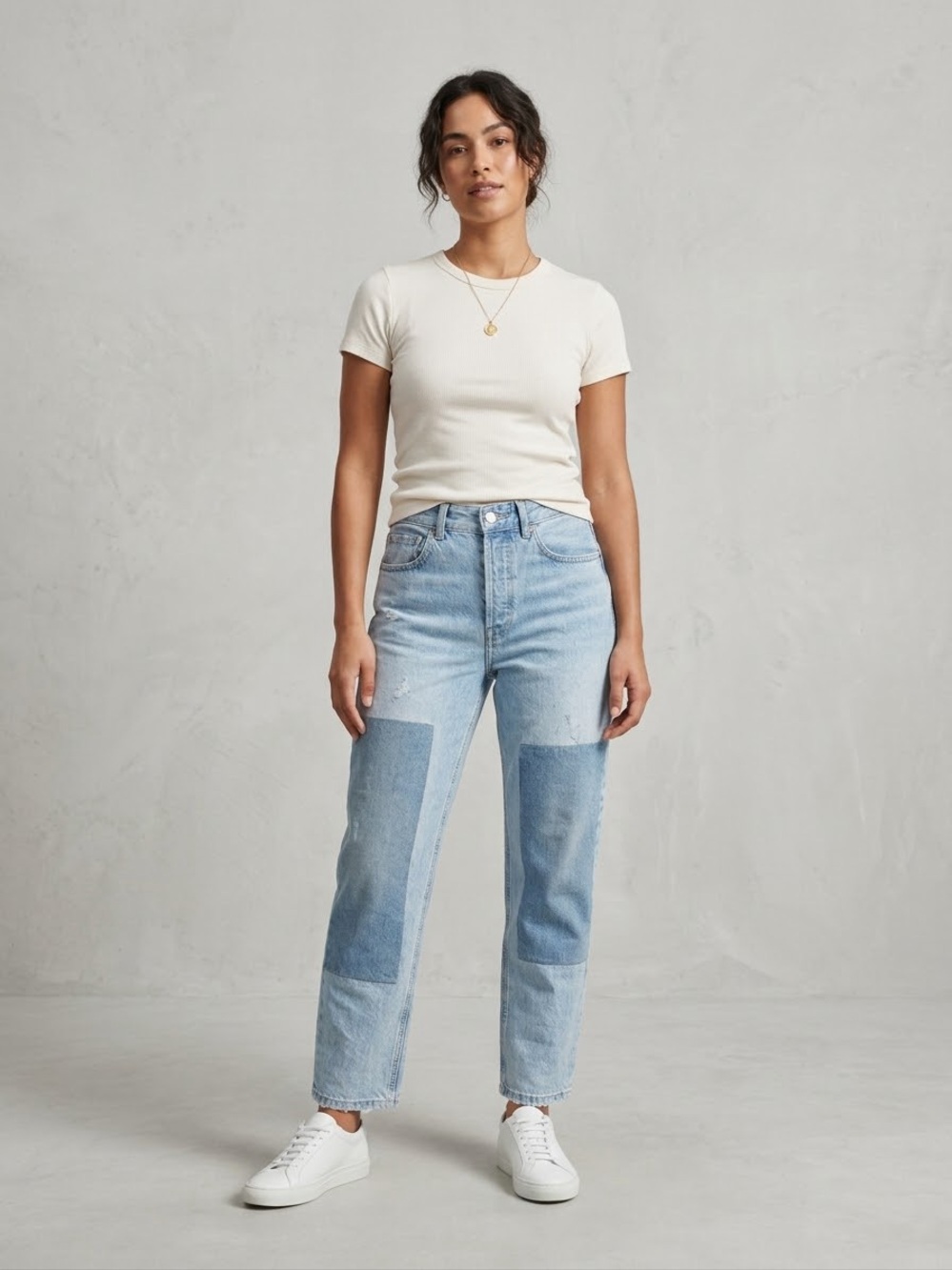 Everlane Light Blue Patchwork Straight-Leg Jeans
